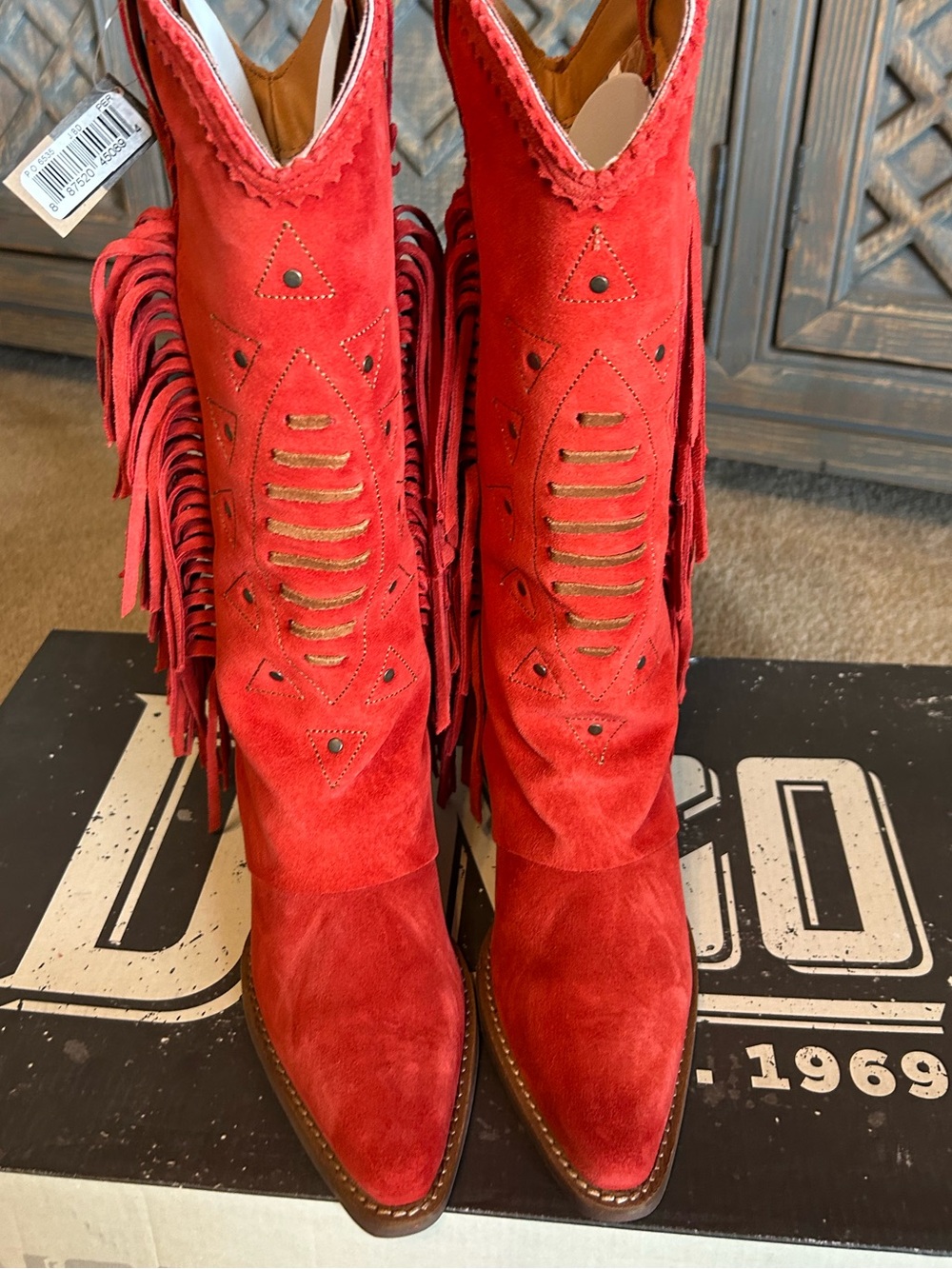 Dingo Spirit Trail Fringe Tall Western Boots NWT Red 6.5 $199 - Picture 6 of 9